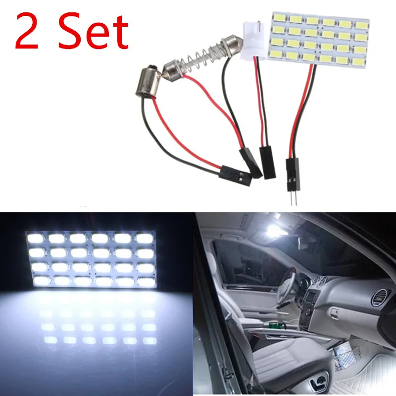 2 Set Super Bright 24 LED 5730 SMD Light Panel Board Pure White Auto Interior Reading Map BA9S Festoon Lamp Bulb DC12V