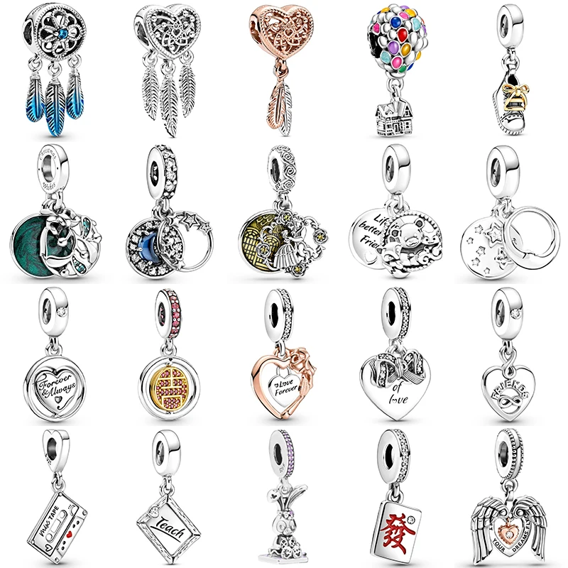 

925 Sterling Silver Family Tree Three Feathers Dreamcatcher Dangle Bead Fit Original Pandora Charms Bracelets Women DIY Jewelry