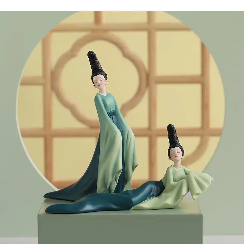 Classical Court Maid Character Resins Statue Rockery Artwork Desk Decor Ornaments Figures Sculpture Crafts Vintage Home