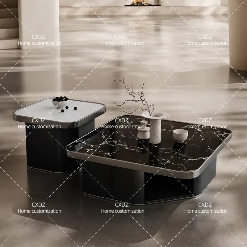Italian Style Crystal Stone Coffee Table Set Square Living Room Center Table for Small Apartment Modern Luxury Home Furniture
