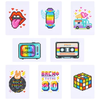 Momoart 립 다이아몬드 페인팅 만화 완성 키트, DIY 자수, 귀여운 모조 다이아몬드 그림, 수제 취미 홈 데코