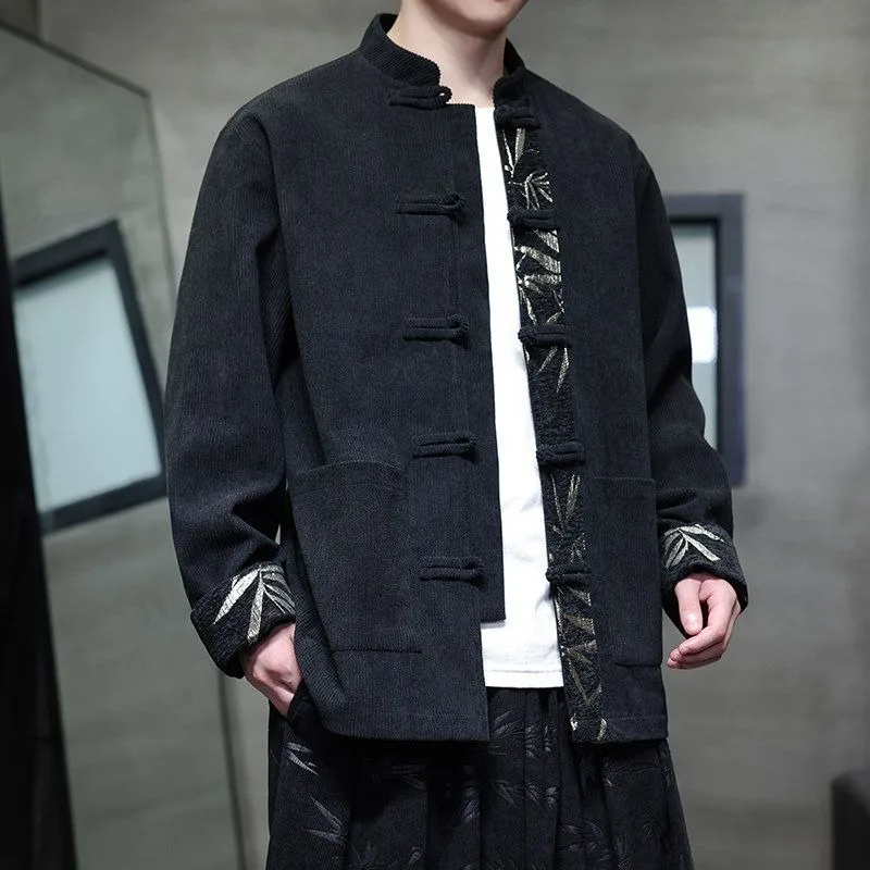 

Осенняя новинка: мужская одежда в китайском стиле с пуговицами и контрастными цветами, оригинальный костюм-цзиньшань, свободный крой, мужской костюм-тан