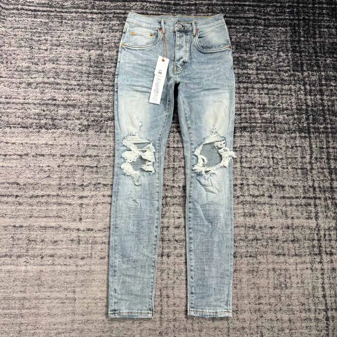 men distressed ripped knee skinny lt blue jean