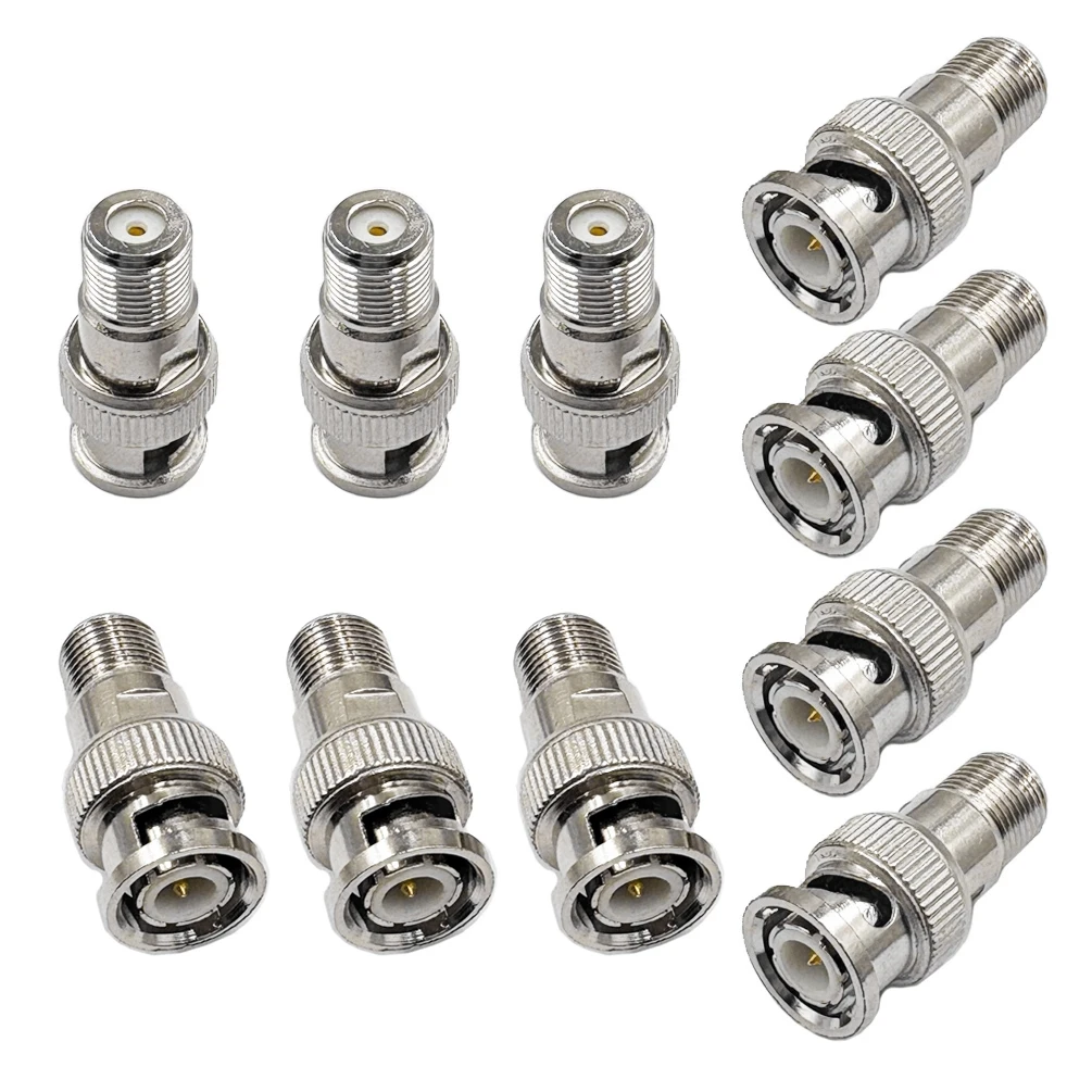 10PCS BNC Male to F-Type Female Adapter Low-Loss Coax Connectors for CCTV/RG59/RG6 Cables Professional-Grade Security System