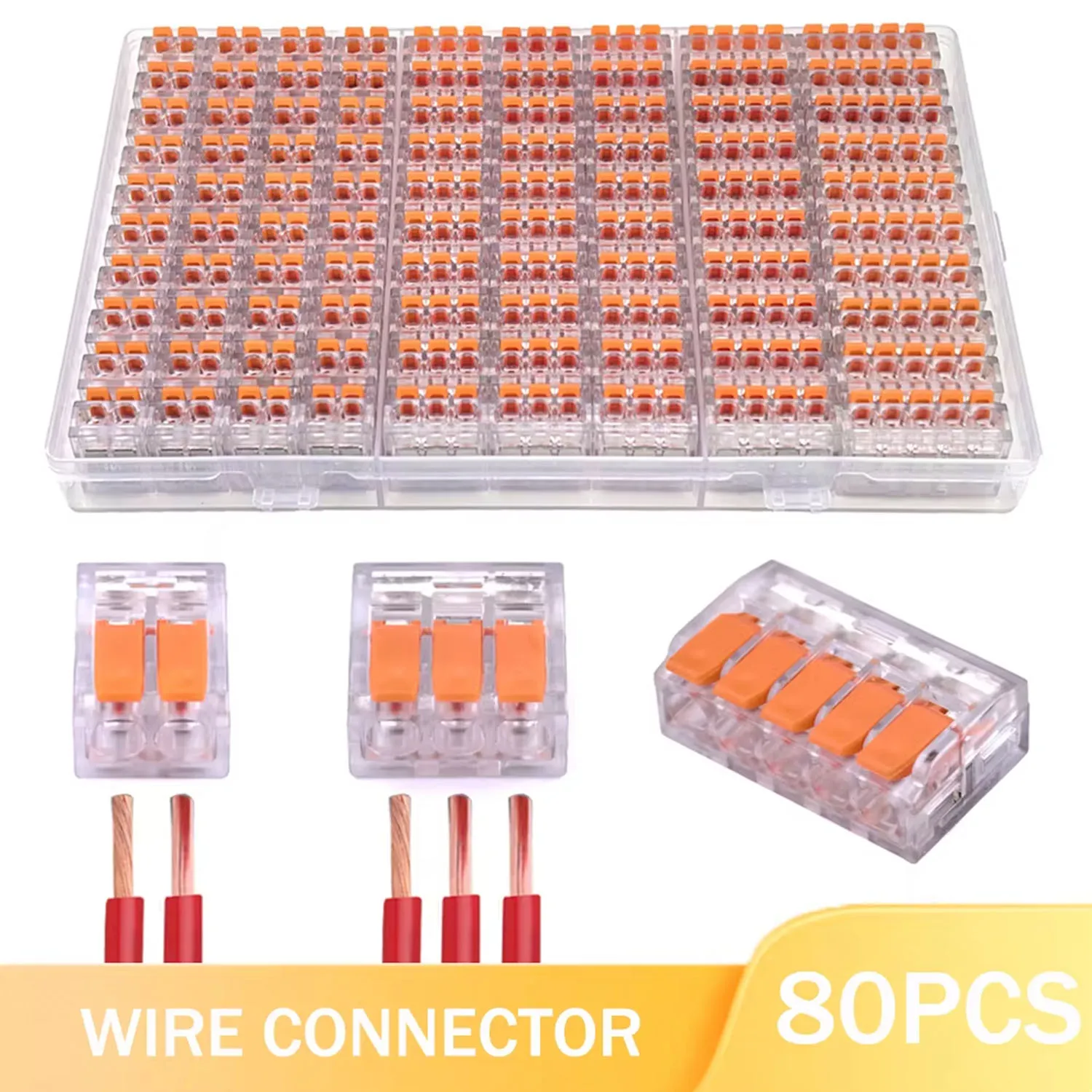 Image of 20/80 Stück Box Elektrische Hebelkabelverbinder 2-Port 3-Port 5-Port Elektrische Kabelklemme Mini Schnellverbinder