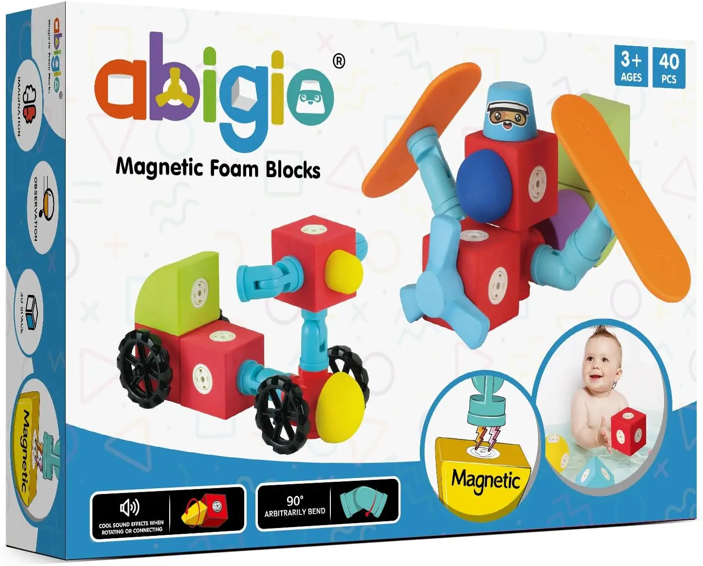 40PCS Magnet Building Blocks Preescolar Montessori Set Giocattoli da bagno da viaggio Blocchi magnetici in schiuma, Giocattoli sensoriali per l'autismo