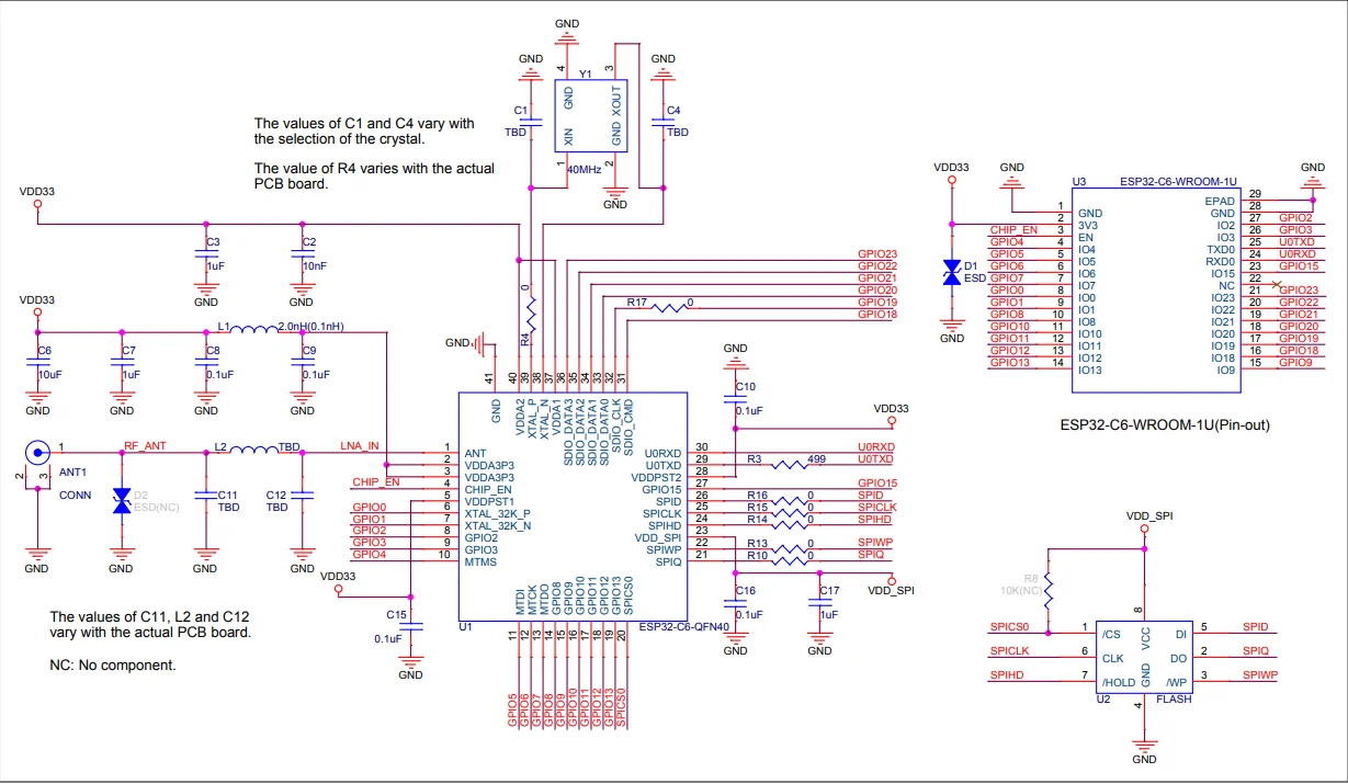 ESP32-C6-WROOM-1 โมดูล Wi-Fi6/Bluetooth LE5/Zigbee/ด้าย Universal โมดูล