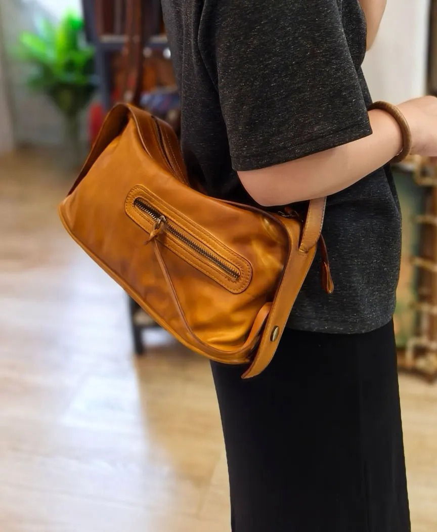 

New vegetable tanned leather shoulder bag for women genuine leather crossbody bag top layer cowhide retro women's bag artistic s