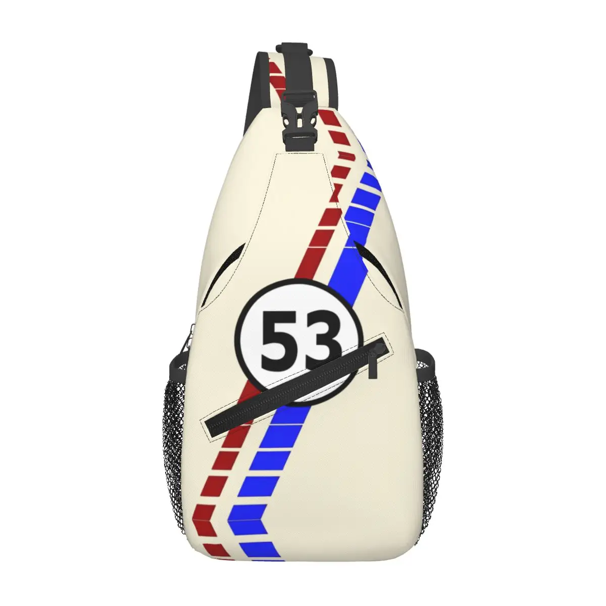 

Herbie Number 53 Crossbody Sling Bag Small Chest Bag Race Car Enthusiasts Stripe Shoulder Backpack Daypack for Outdoor Camping