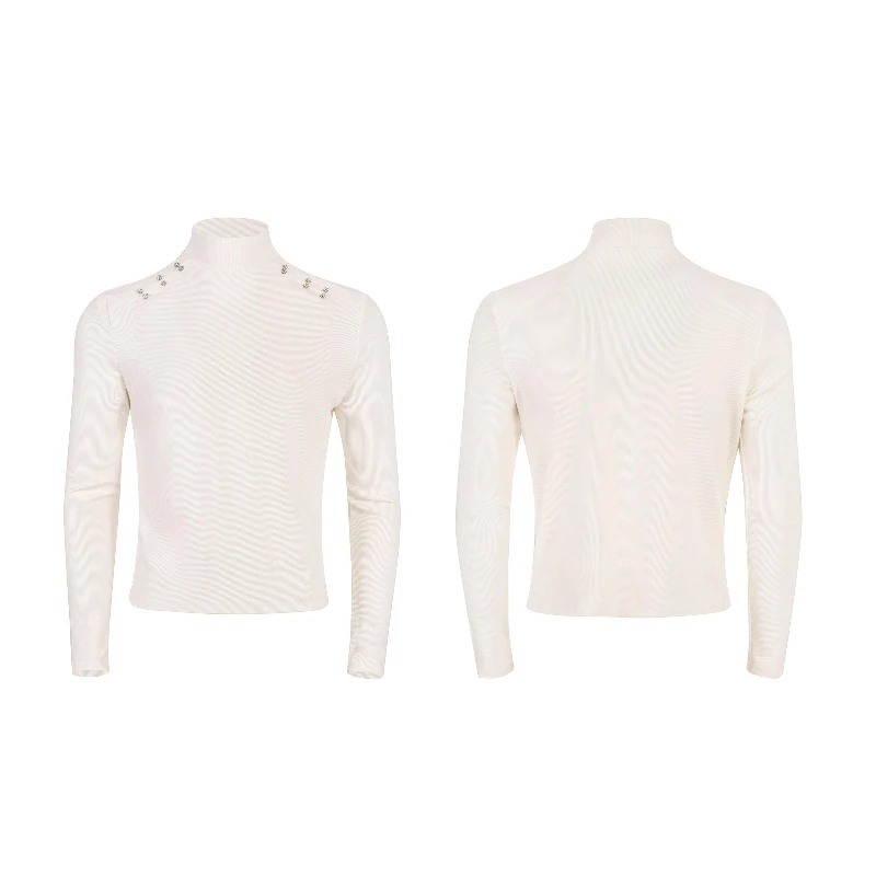 Men's 2025 Autumn New Tees Long Sleeve Solid Color Padded Shoulder Trendy Tops High-End Half High Collar Long Sleeve T-Shirts