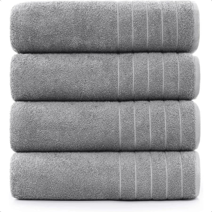 

100 Cotton Bath Towels Set of 4 30x60 Ring Spun Mercerized Cotton Bathroom Towel Sets Quick Dry Soft Absorbent Grey Towels Set