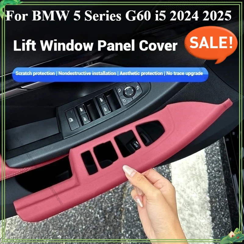 

Car Inner Door Handle Stickers For BMW 5 Series G60 i5 2024 2025 Window Switches Panel Pull Cover ABS Leather Interior Mouldings