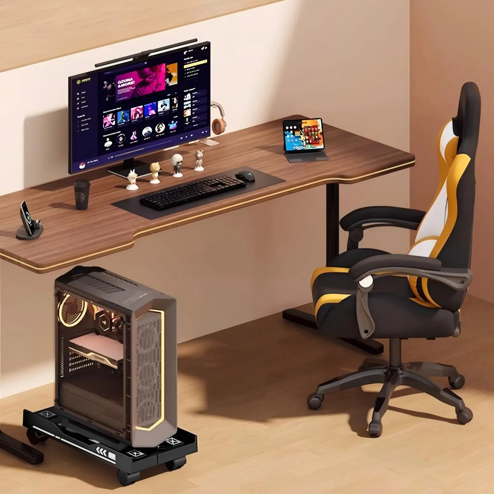 حامل وحدة المعالجة المركزية المحمول القابل للتعديل، حامل برج الكمبيوتر التهوية، حامل برج الكمبيوتر مع 4 عجلات تناسب معظم أجهزة الكمبيوتر، تحت حامل المكتب #5