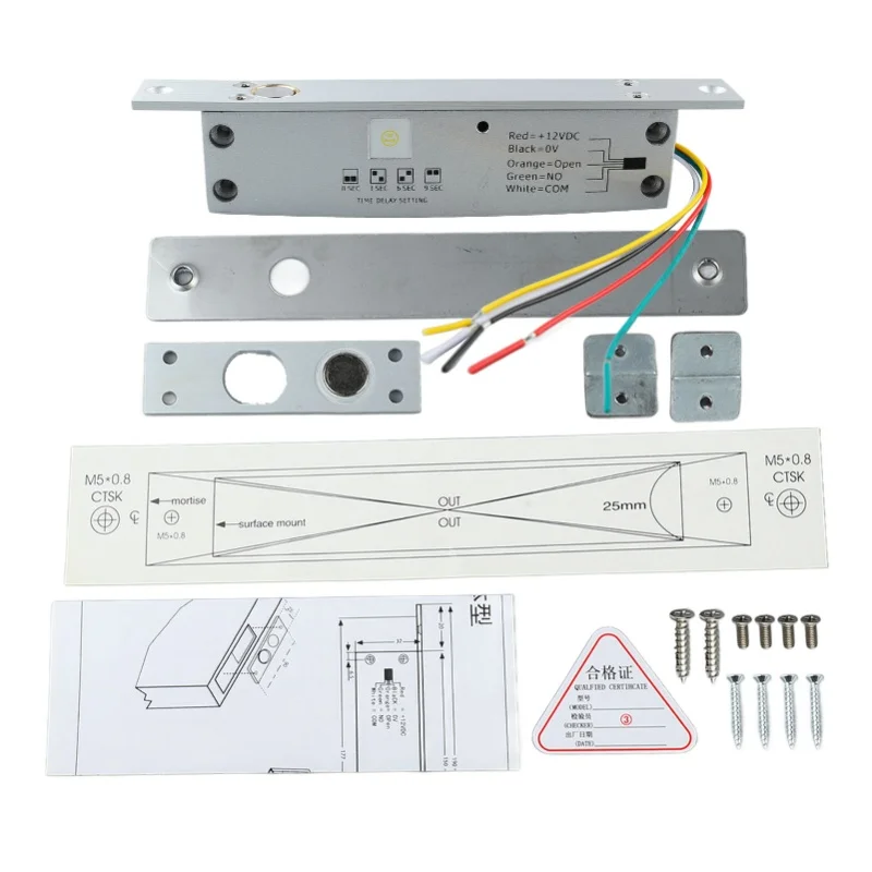 DC 12 V 5 Lijnen Elektrisch Grendelslot Smalle Nachtschoot Drop Bolt Deurslot Met Vertraging LED Display voor Deur Toegangscontrole