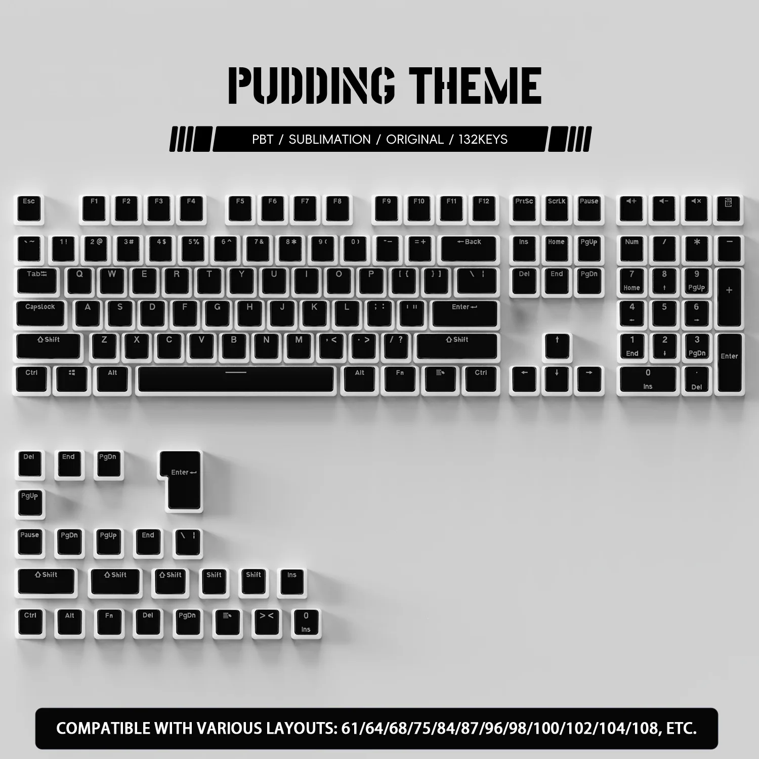 132 Keys Mechanical Keyboard PBT Pudding Keycaps Two-color Injection Molding Character Translucent Keycap for Mx Switch Keyboard