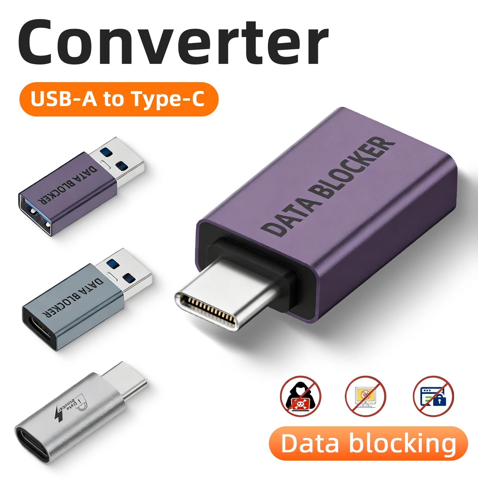 

USB-A to Type-C Data Blocker Adapter - Physical Data Shield for Laptop/Phone Charging, Stop Data Theft Anti-Hacker Anti-Malware