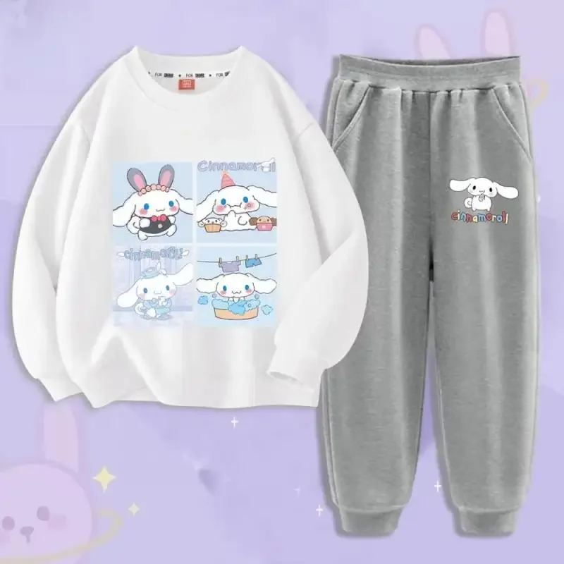 Sanrios Hello Kittys Kuromi Ragazze Felpa Pantaloni sportivi Vestito Cinnamoroll Bambini Tempo libero Pantaloni a maniche lunghe Autunno Abbigliamento per bambini