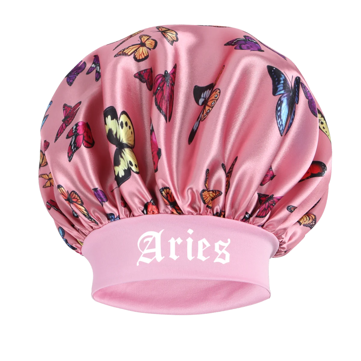 1PC Pink Butterfly Satin Sleep Bonnet & Headband Set - Adjustable Hair Protector for Daily, Makeup & Skincare Constellation