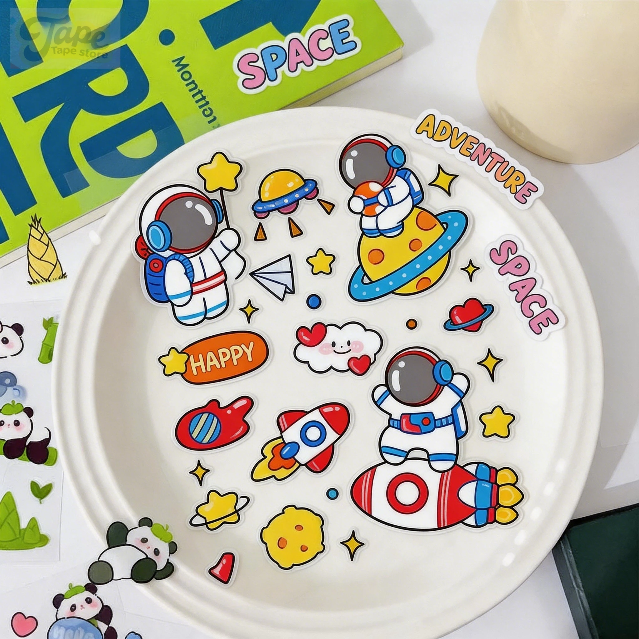 4 Sheets 92Pcs Cute Spaceman Stickers Vinyl Water Bottle Stickers Baby Growth Record Handbook Stickers Album Decoration Stickers