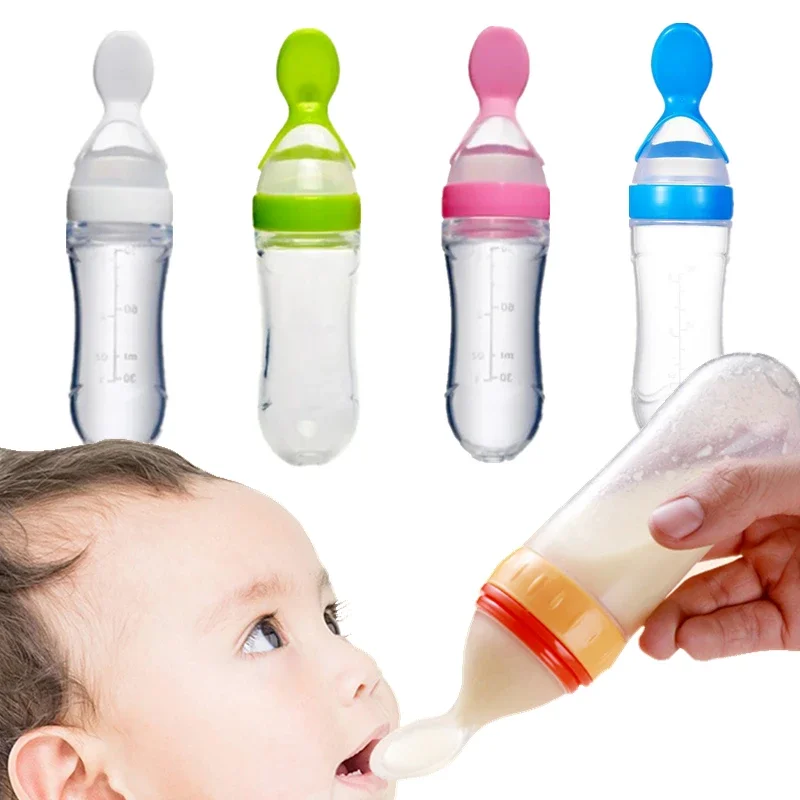 Mushy Food Feeder Spoon for Baby Feeding Puree Juices Egg Custard Feeder Press Type Bottle Spoon Infant Kids Nipple Utensils