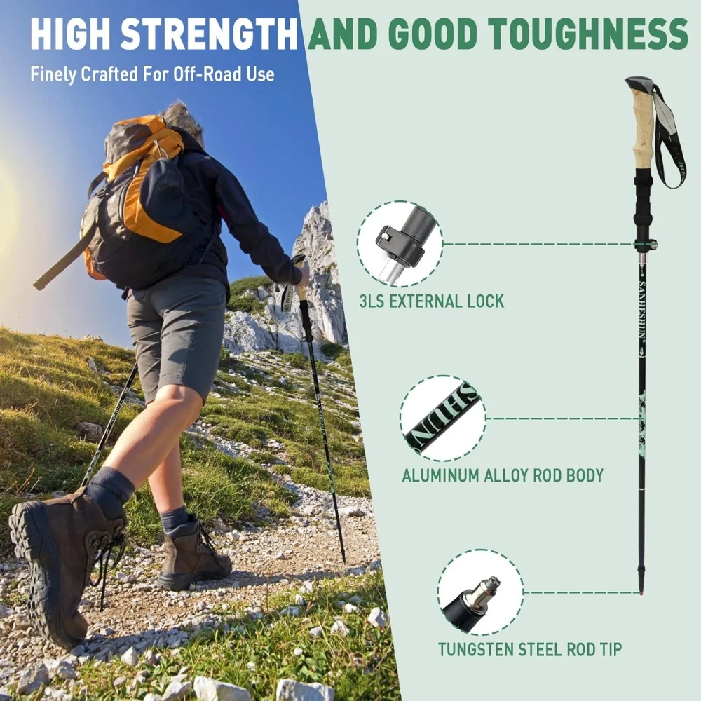 2er-Pack Faltbare Trail-Running-Stöcke aus Aluminium, Leichtgewichtig, Verstellbare Trekkingstöcke mit Antischock-Korkgriff für Nordic Walking und Wandern – Detail 4