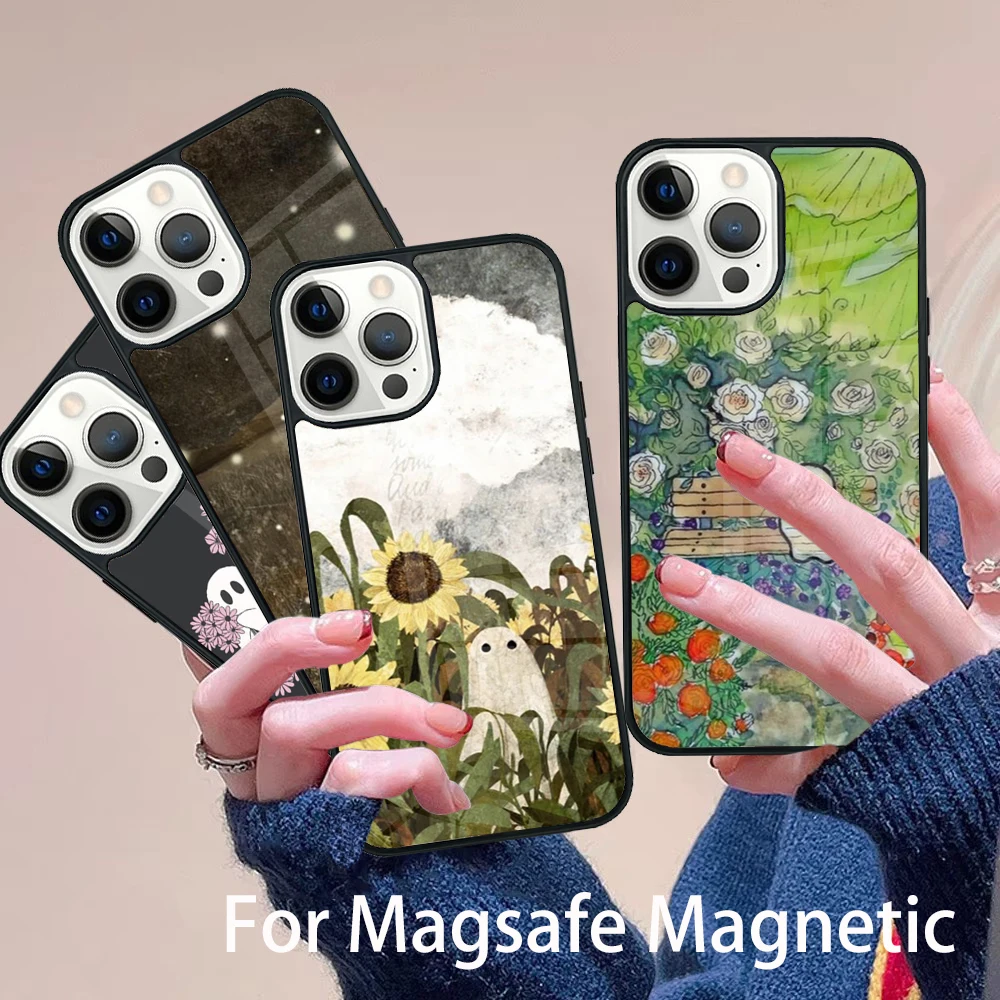 

Cute Ghost Phone Case Magesafe Magnetic Wireless Charge Cover For IPhone 16 11 12 13 14 15 Pro Max Plus Mini