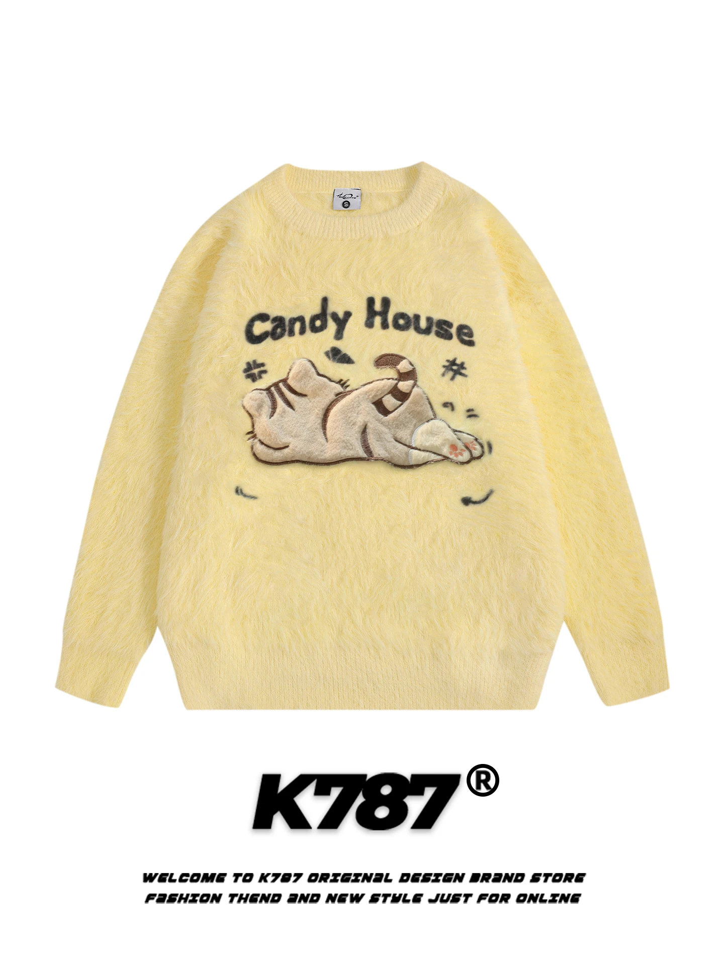 

K787 American Street Cute round Ne Knitted Sweater Women Loose Lazy Sle Casual Anti-Aging Overhead Sweater Winter