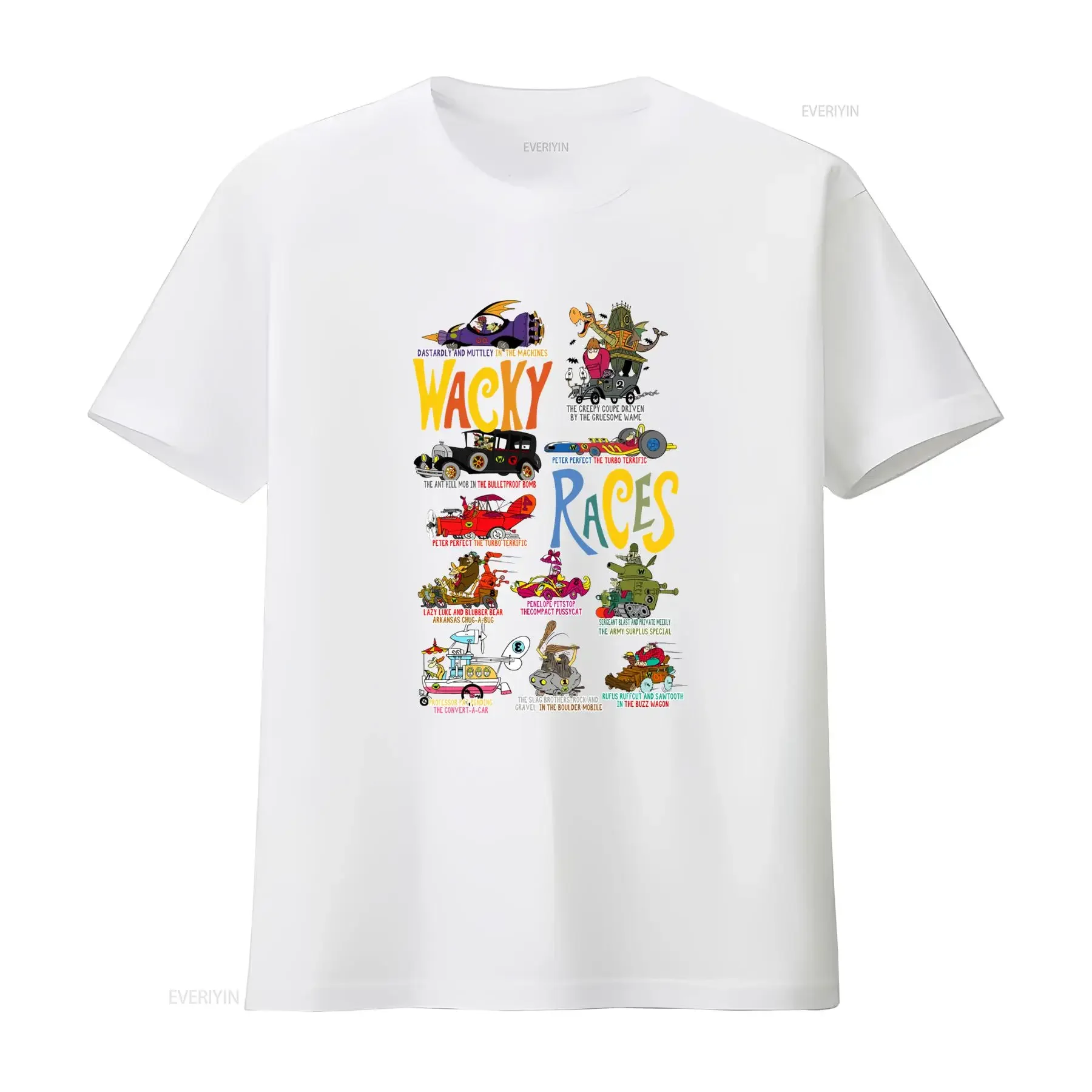 Camiseta Retro de Wacky Races Estampado Vintage Dibujos Animados y Vehículos Ideal para Uso Casual Fiestas Temáticas vintage