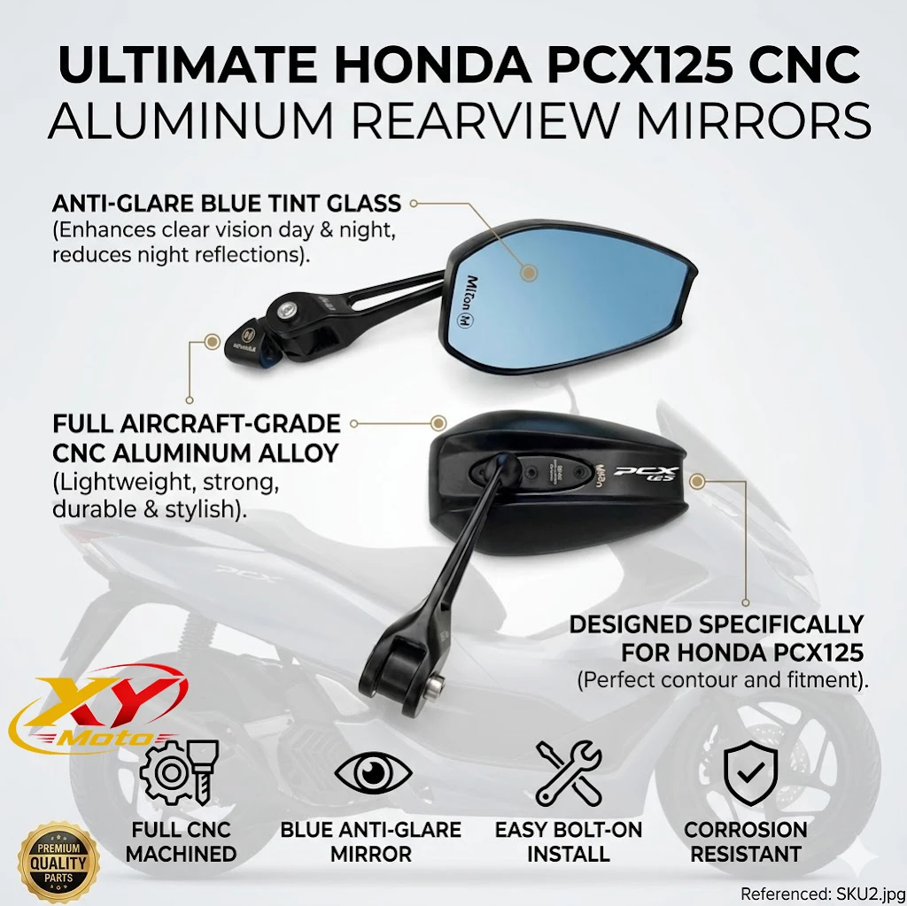 Universal All Metal Motorcycle Rearview Mirrors  Anti-glare Blue Glass Mirror For Honda PCX PCX125 PCX150 PCX-125 PCX-150
