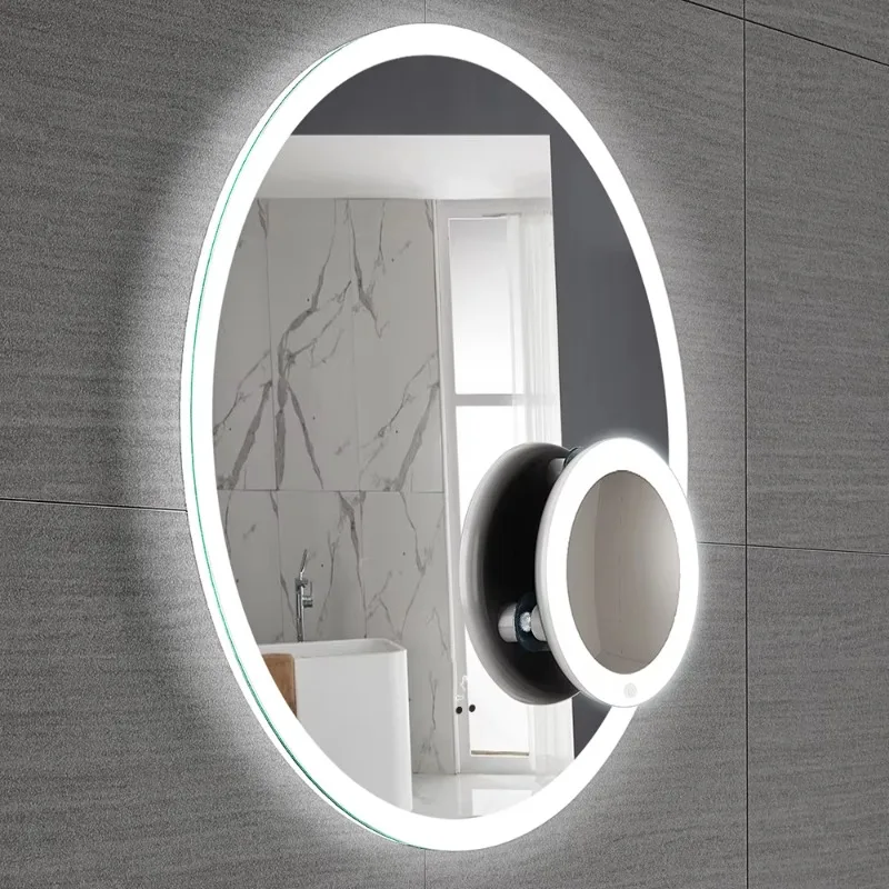 

[Hot Sale] Hotel Modern Induction Control Three Color Light Round Bathroom Mirror With Led