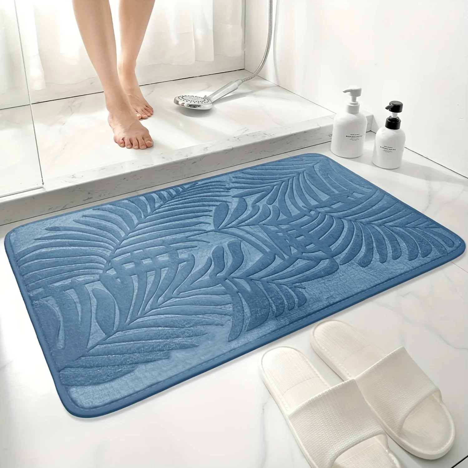 1pc Leaf Pattern Floor Mat, Soft Polyester Cashmere Bath Rug, Rectangular Non-slip Absorbent Mat, Suitable for Bathroom & Toilet