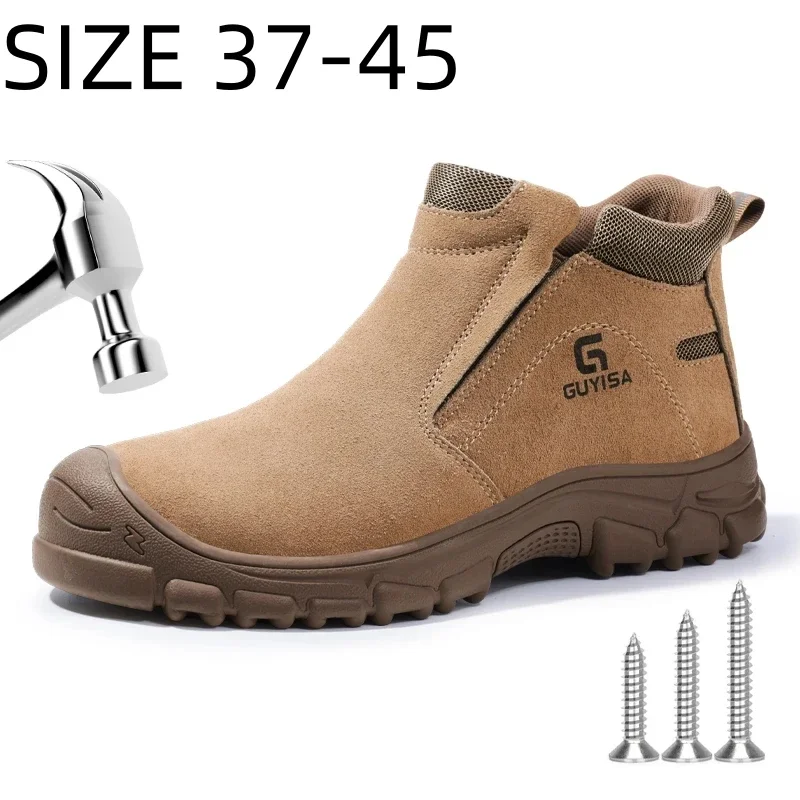 Guyisa-Khaki sapatos de segurança anti-escaldantes para homens, anti-quebra, proteção contra perfurações, tênis de trabalho, botas de segurança, tamanho grande, 37-45