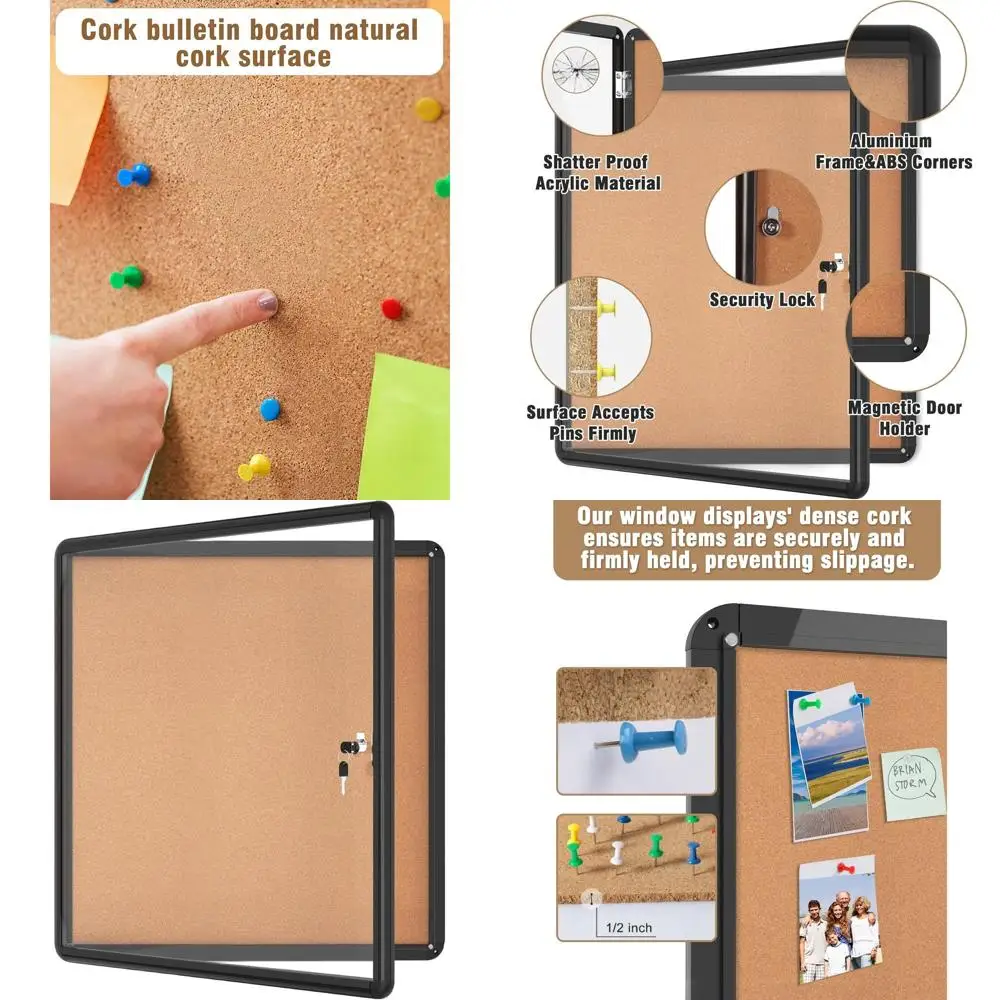 

Влагостойкая запираемая алюминиевая доска для заметок, 28x26, черная рамка, для школы и офиса