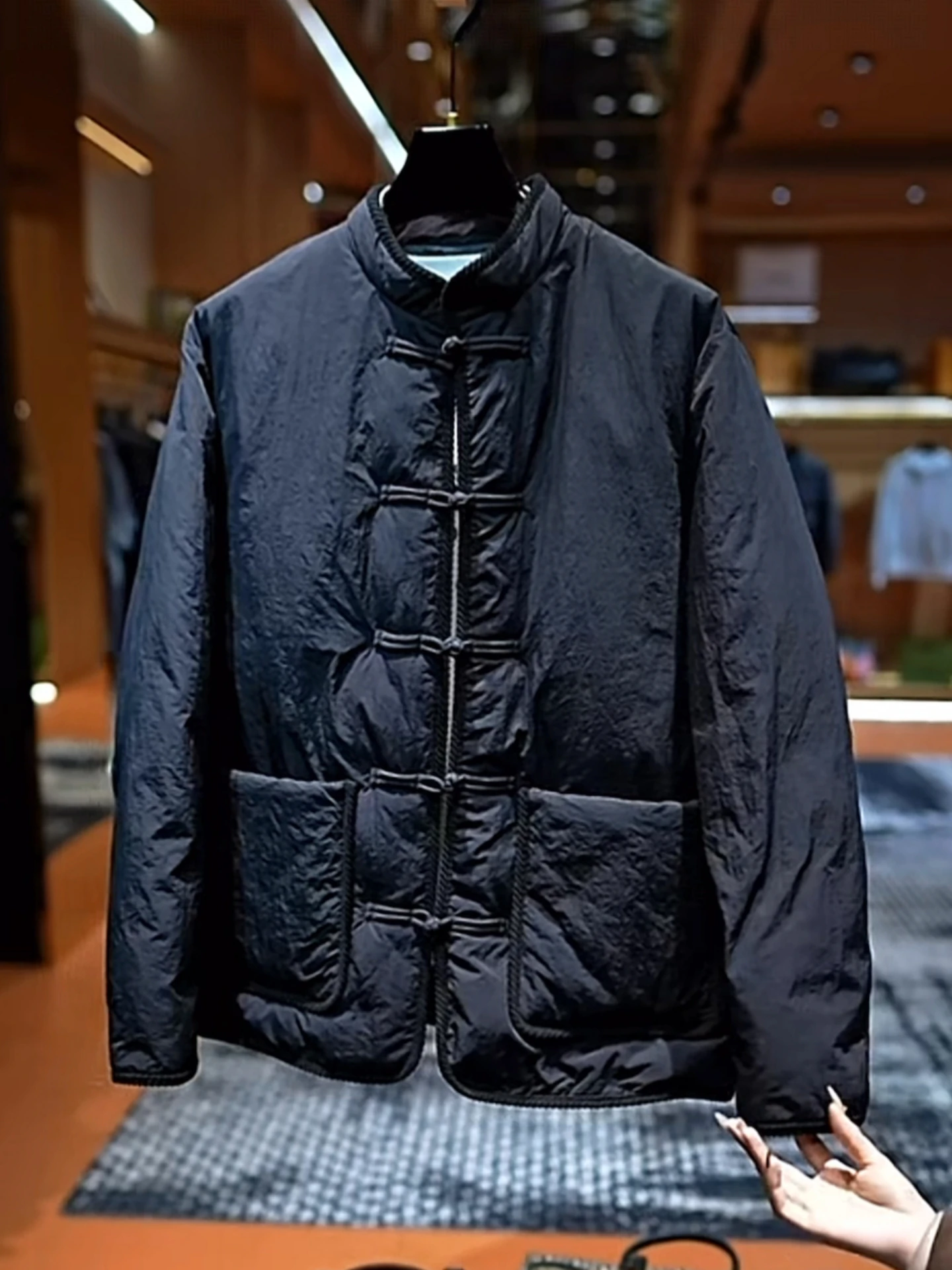 

Ele Simple Stand Collar Cotton Jaet for Men with Button Design Pure Color Autumn Winter Chinese Sle Warm Outerwear