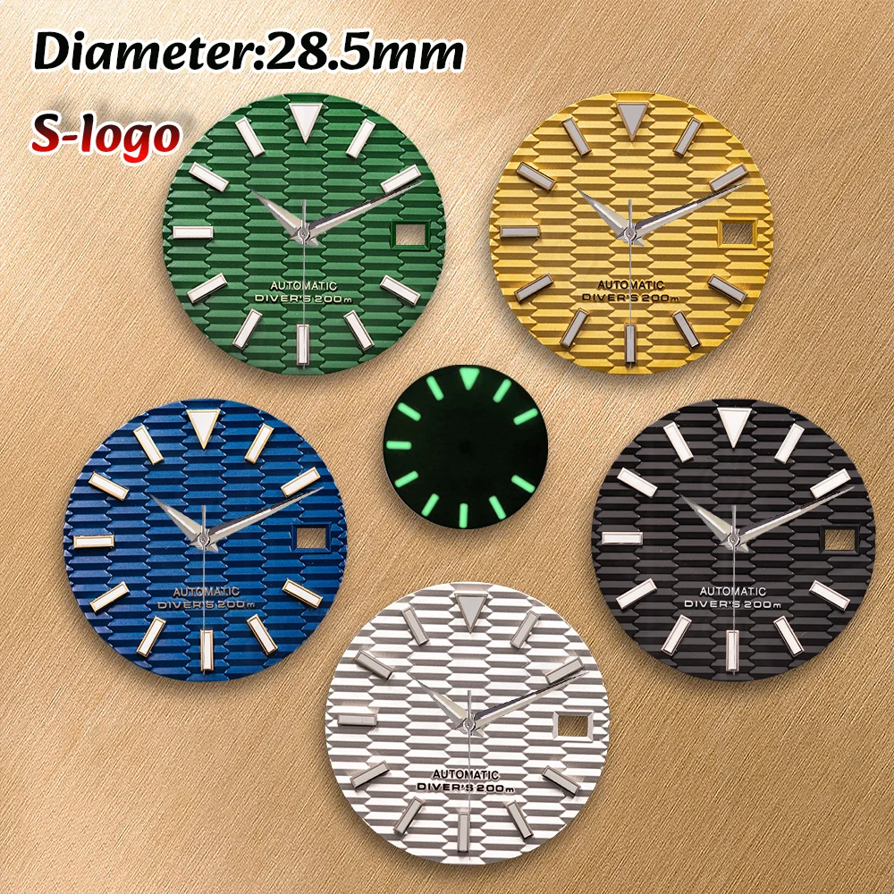 NH36/NH35 Movements S Logo 28.5mm Slope Dial C3 Green Luminous High Quality Watches for men Watch Modification Accessories