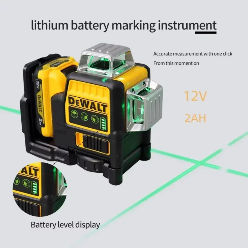 Dewalt DW089LG 12 Lines 3 Sides 360 Degree Vertical 12V Lithium Battery Laser Level Horizontal Green Meter Outdoor