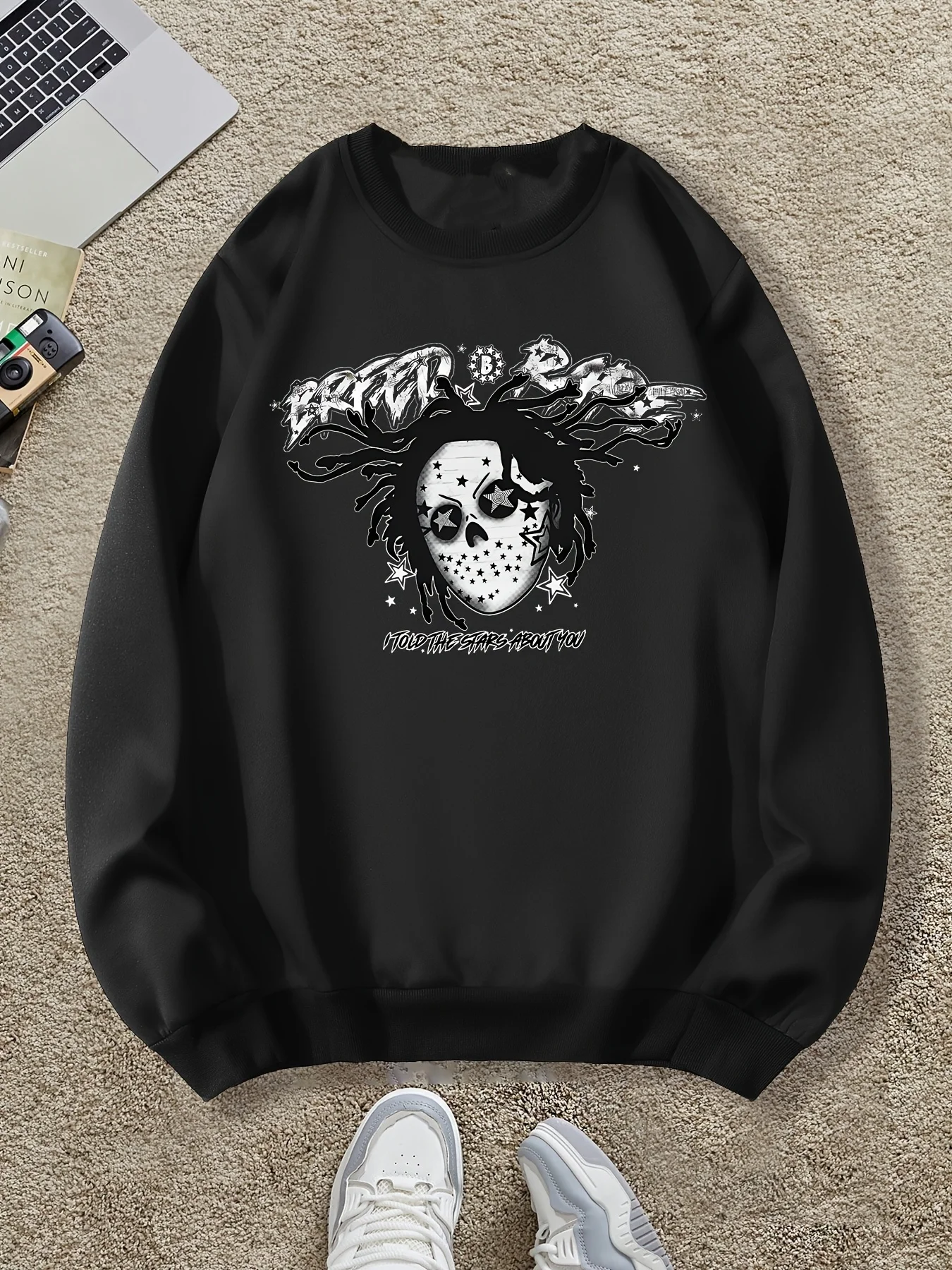 

Gothic Skull Pattern Print Autumn and Winter Men's and Women's Long Sleeved Sportswear Sweatshirt Casual Loose Outdoor Street