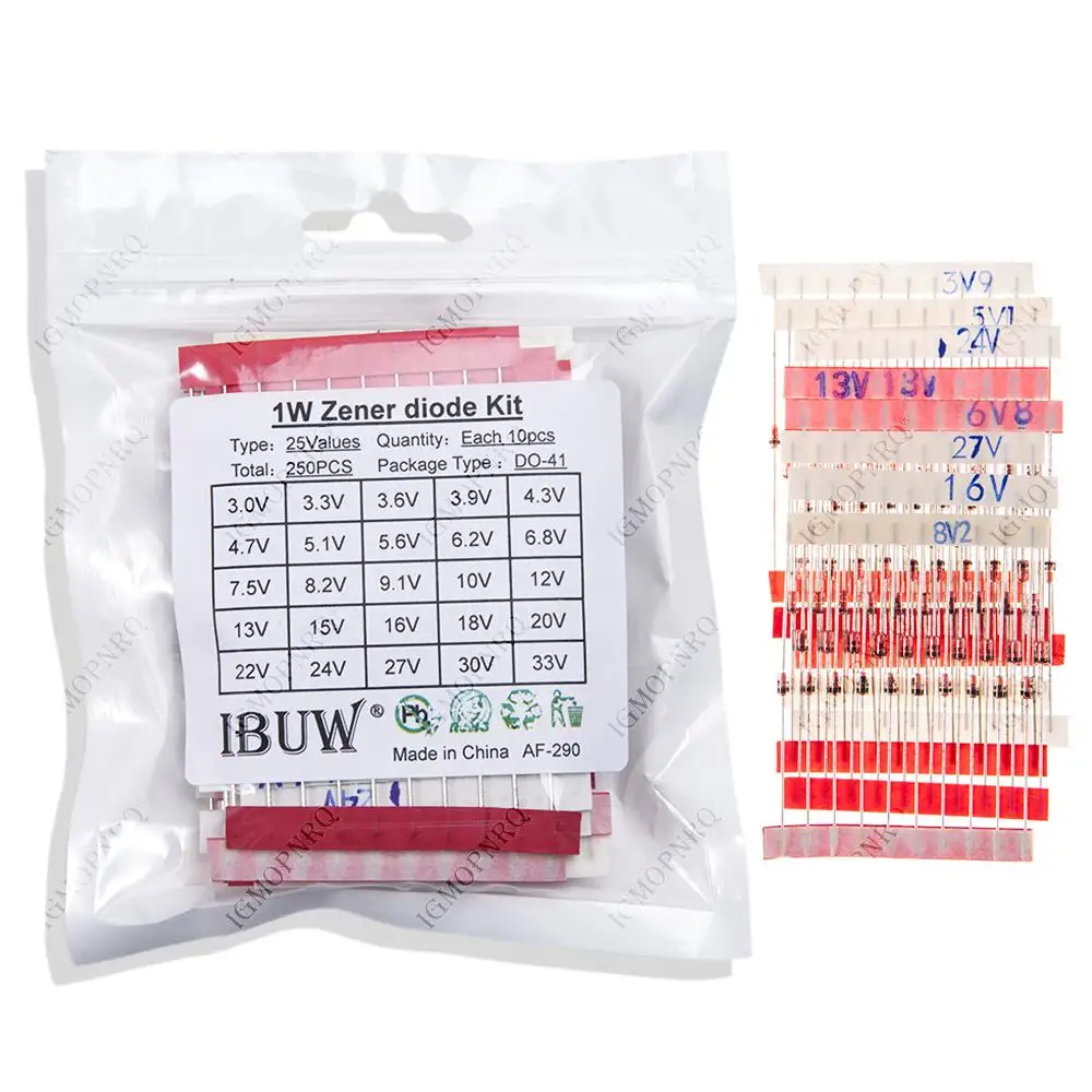 25 Werte * 10 Stück = 250 Stück 1W Zenerdiode sortiert Kit 3V ~ 33V Sortiments satz igmopnrq