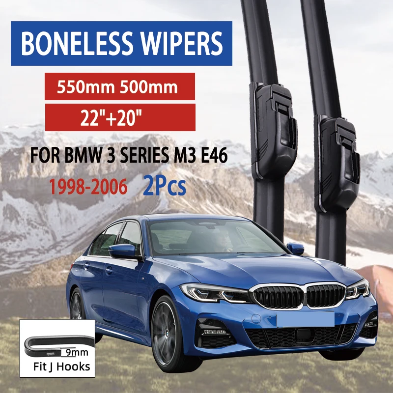 For BMW 3 Series M3 E46 1998-2006 Car Front Wiper U-type Soft Rubber Boneless Wiper HD Quiet Durable Automotive Wiper 22\