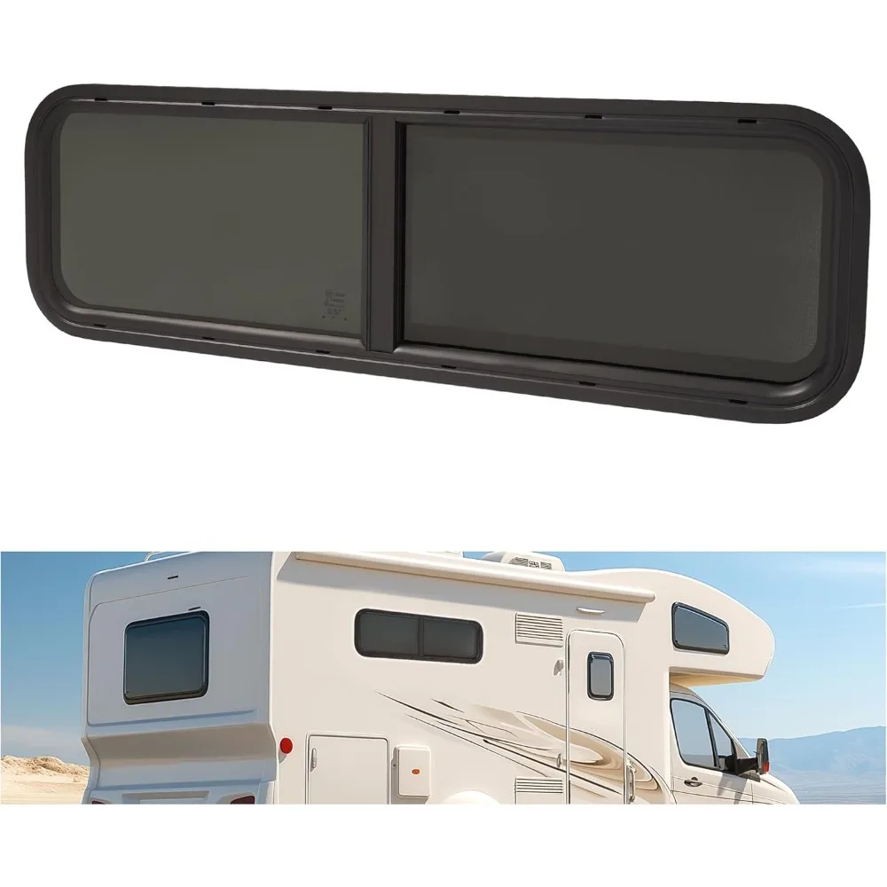 نافذة منزلق أفقية RV عالمية مع حلقة تقليم، 42 عريضة × 12 عالية، نافذة جانبية للشاشة الصافية لمقطورات الدمعة، المعسكر، V #1