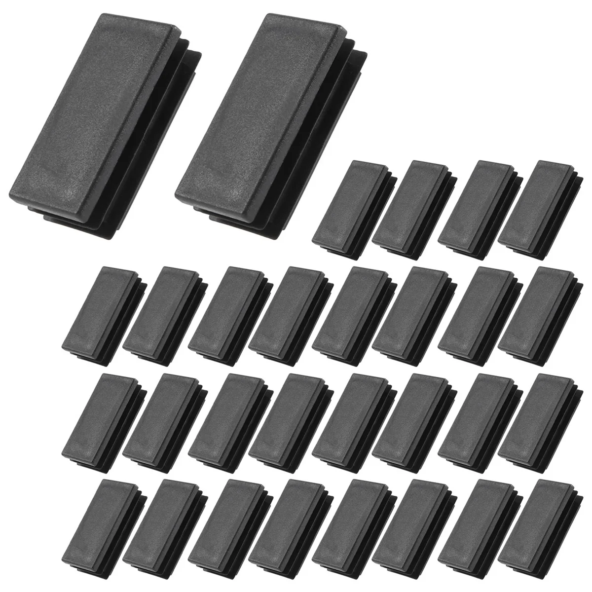 Plastic Rectangle Blanking End Tube Caps Inserts 25x50mm 30pcs Black