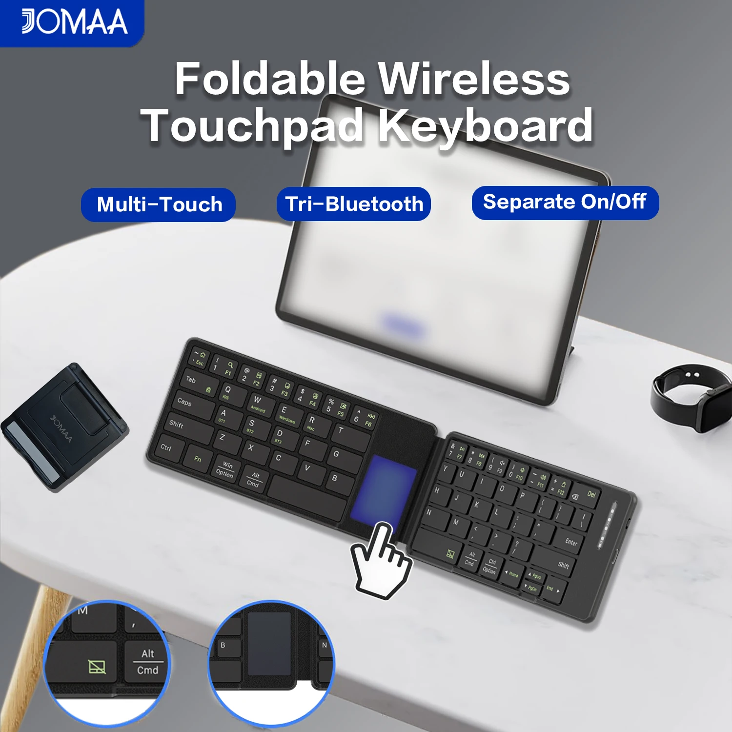 Foldable Bluetooth Wireless Keyboard with Touchpad&Stand,Rechargeable Portable Travel Keyboard for PC/Laptop/Tablet-(Black/Red)