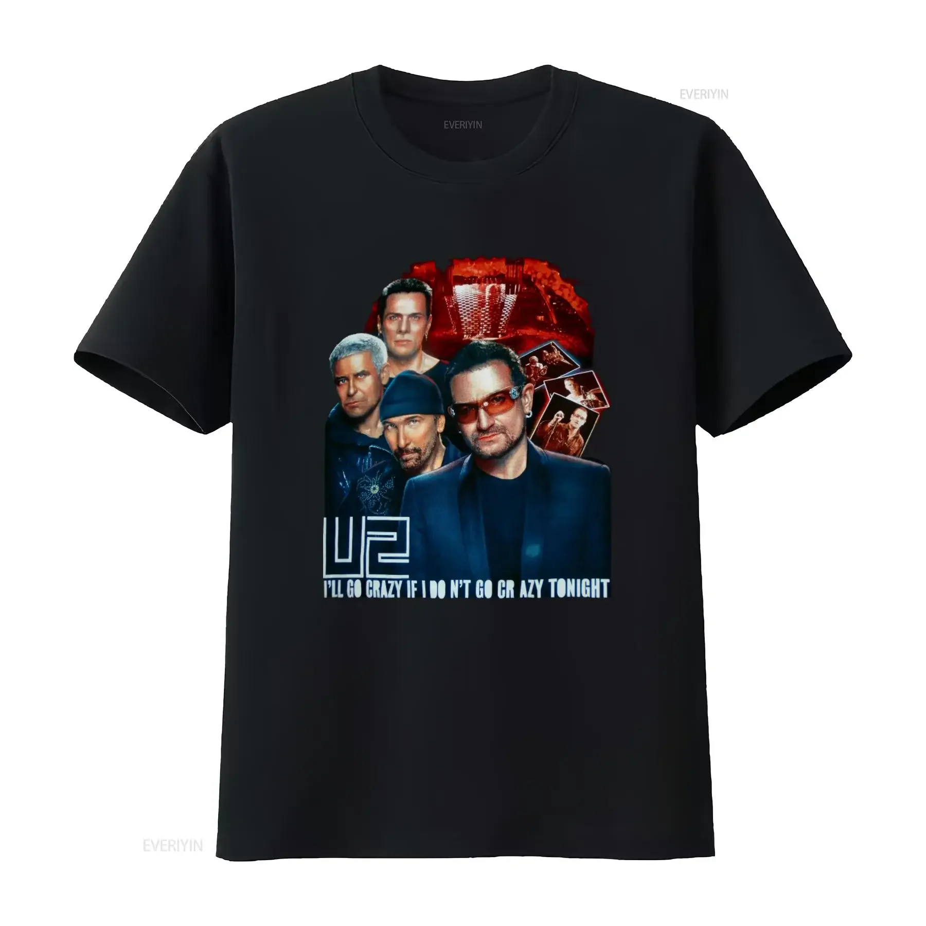 2000's Vintage U2 I'll Go Crazy Band T Shirt Bono Irish Rock Black with Free Post vintage Washed Soft designer clothes Unisex