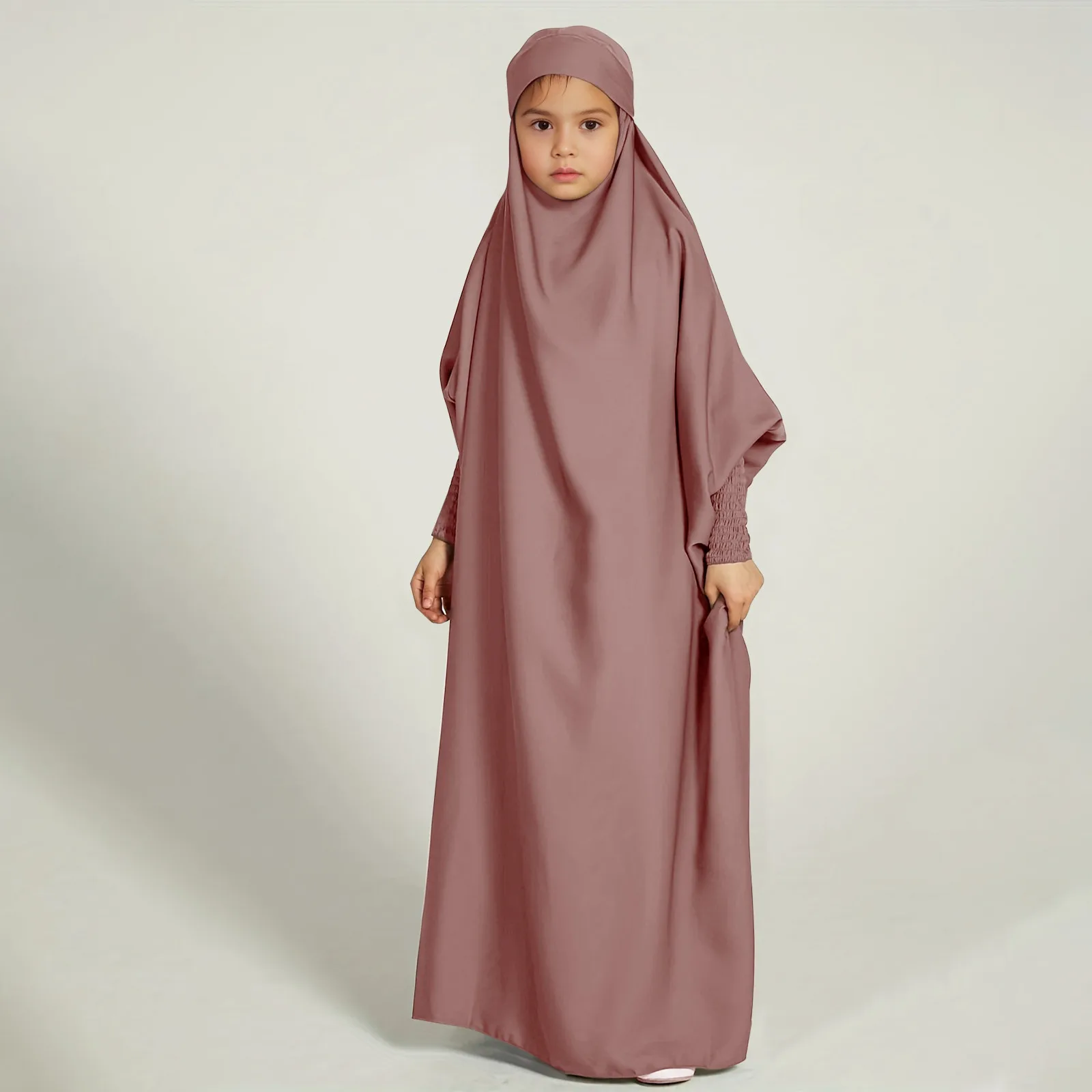 Ramadan Muslim Kids Girls Abaya Robe Solid Color Long Kaftan abaya enfant robes Dress Islamic Clothing Kids Clothes For Gift