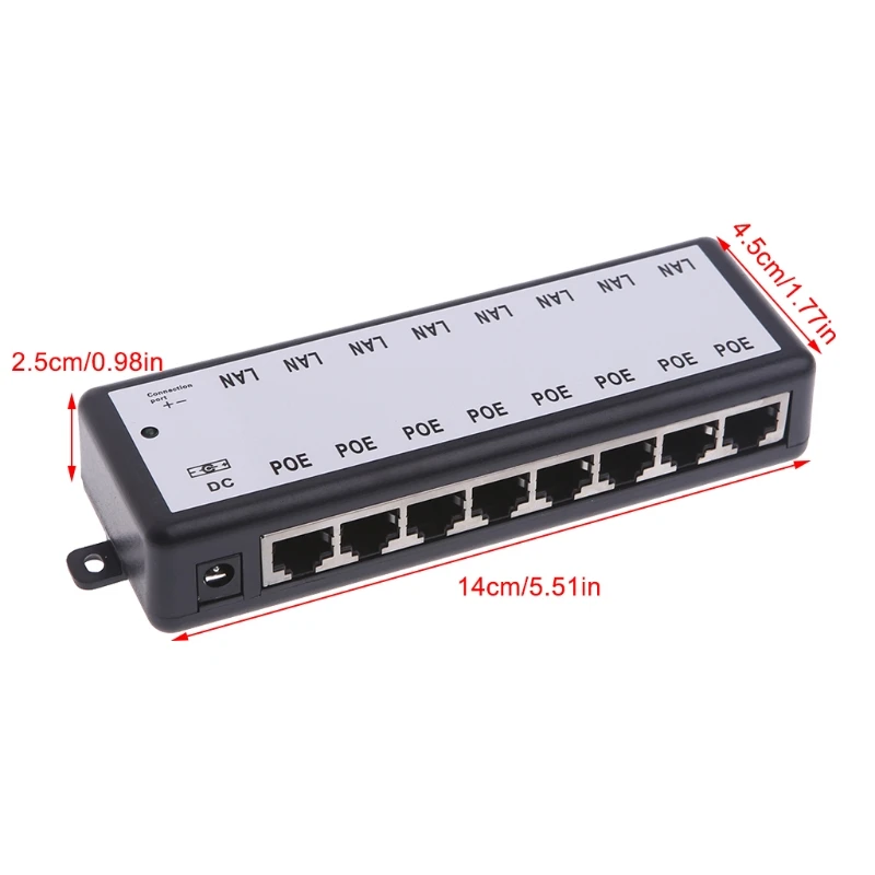 8 Ports PoE Network Injector for IEEE 802.3af RJ45 Port for DC 12V-48V Drop Shipping