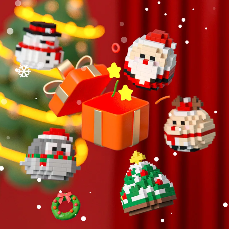 Christmas Decorations 2024 Mini Blocks Kits Christmas Tree Snowman Model Micro Bricks Toy For Kids Gift