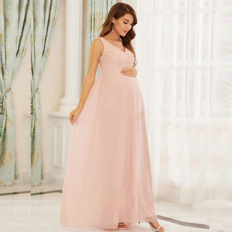 

Fashion Elegant Pregnant Woman Dress Sleeveless V Neck Long Summer Dress Sexy Party Dress Female Chiffon Maxi Red Pink