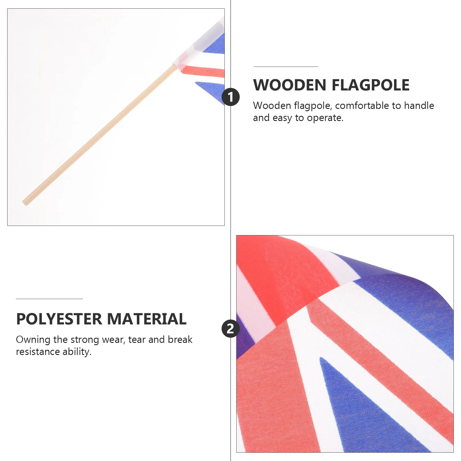 10Pcs Portable British Flags Handheld Union Jack Flag on Stick Wear-Tear-Break Resistant Mini Bunting for Home Garden Party