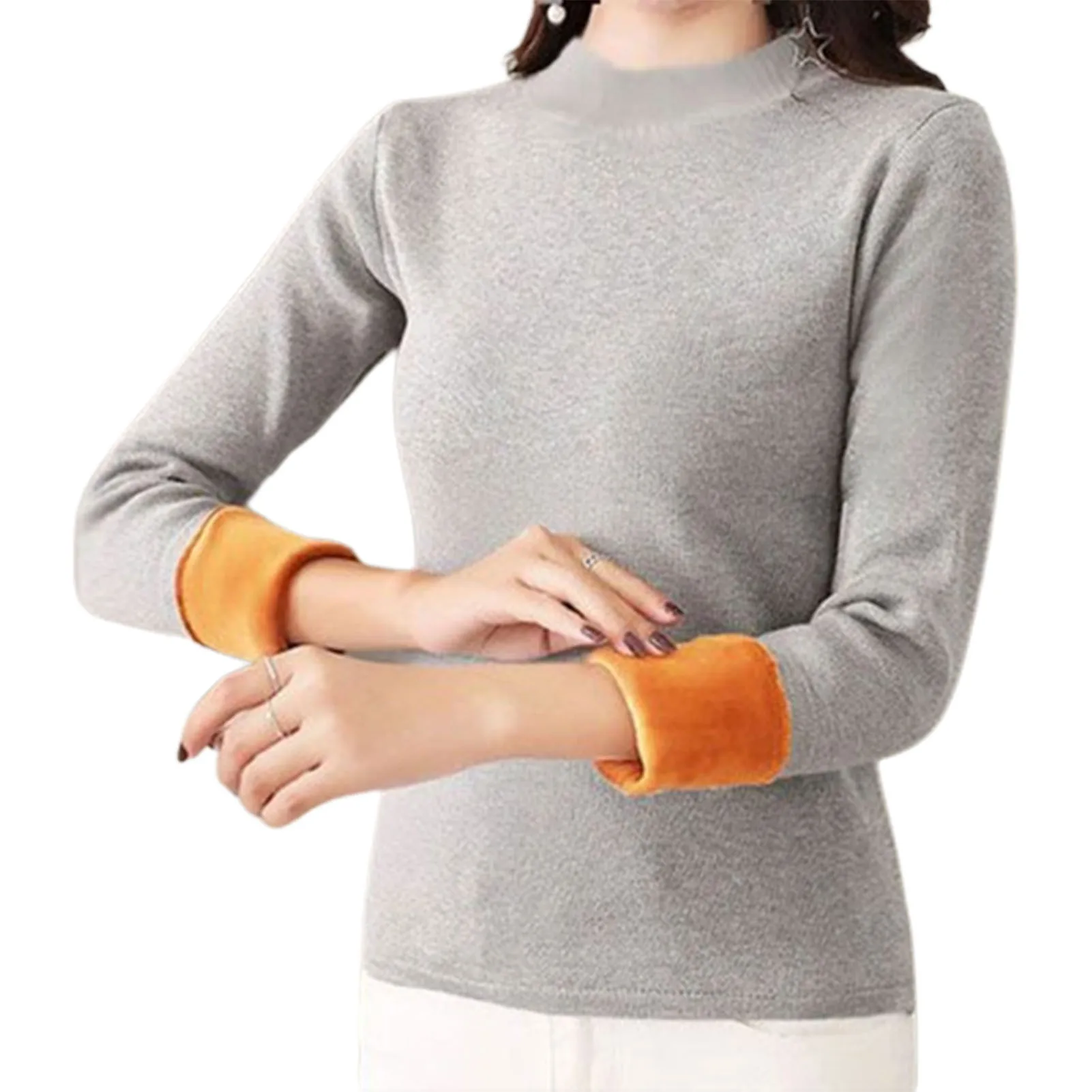 Women Thermal Basic Pullover Self-Heating Warm Velvet Shirt for Girl Woman Mother Lover