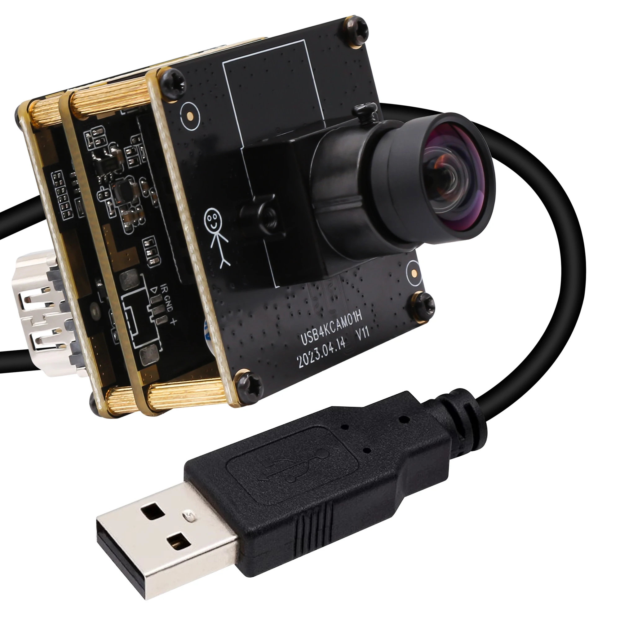 ELP 4K 2160P HDMI USB Camera Module 100degree Wide Angle No Distortion Webcam IMX415 Sensor H.265/H.264 for Safety Monitoring